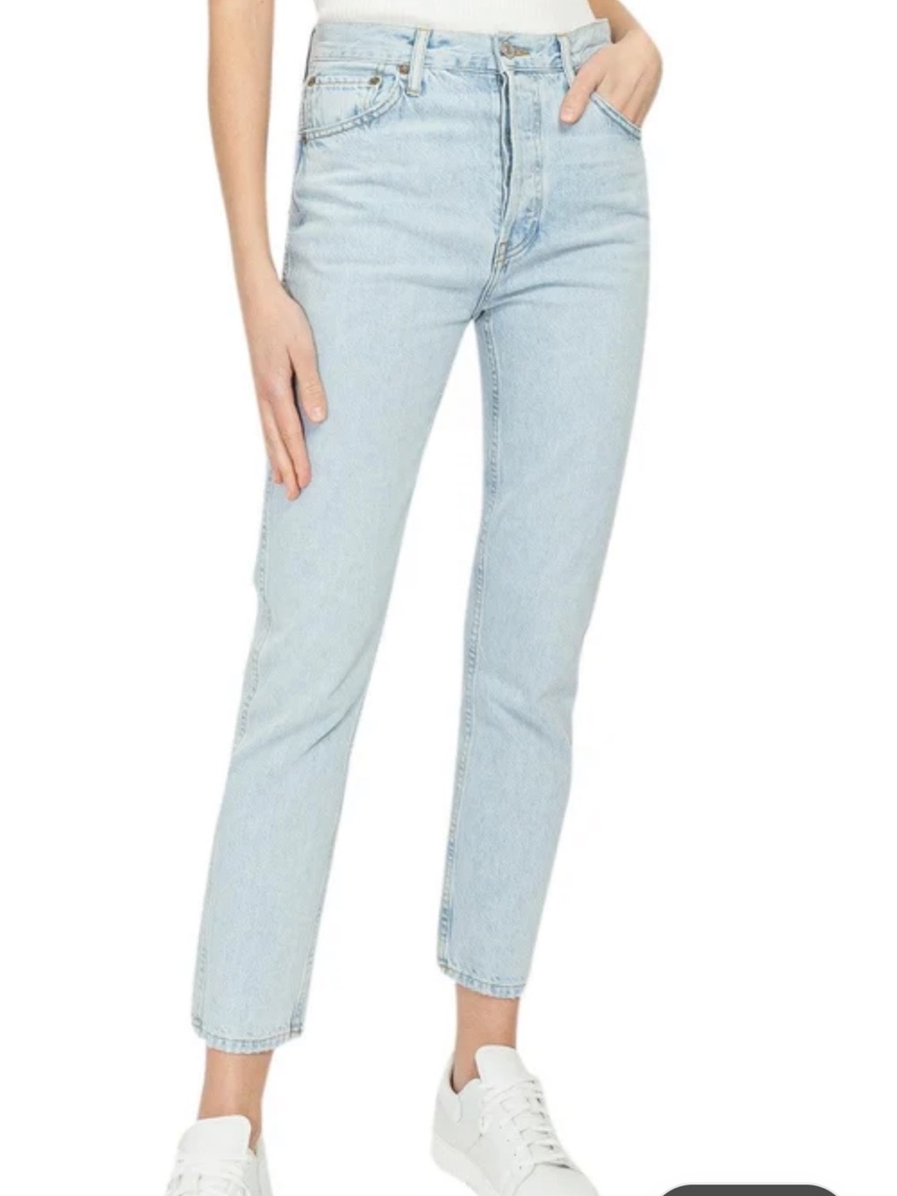 Re/Done Light Blue High-Rise Cropped Straight Jeans
